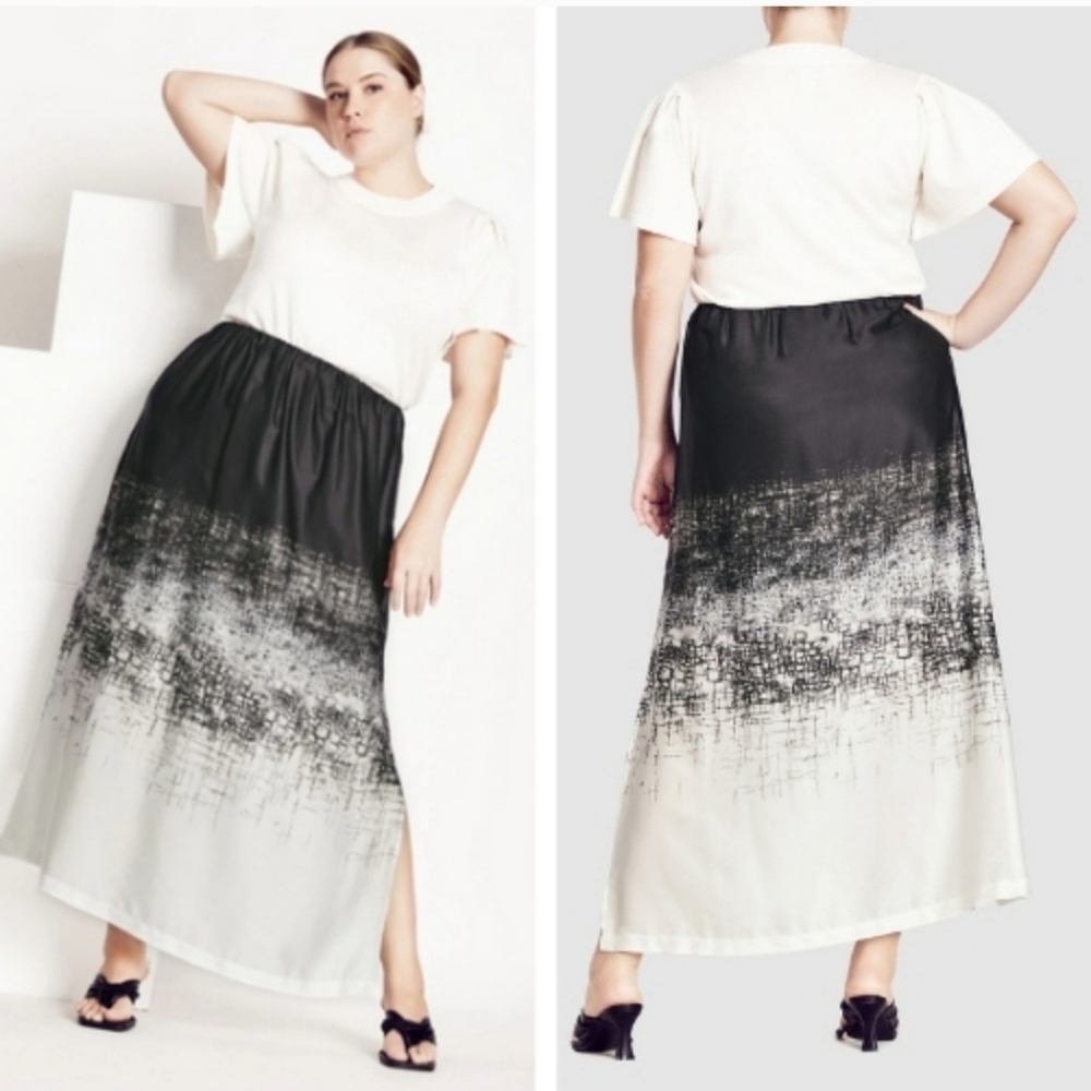 Refinity Elegant Black and White Lined Evelyn Skirt Plus Size Small New
